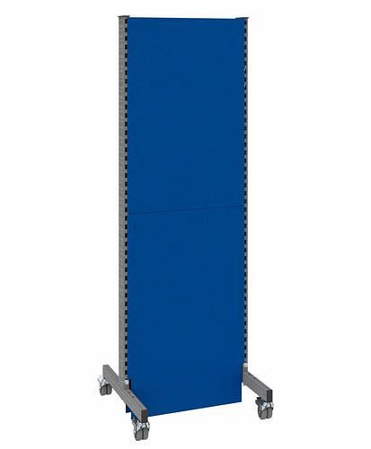 DENIOS Mobile Akustik Trennwand, Grundfeld, B 625, H 2000 mm, Akustik-Lochblech zweiseitig, grau/blau, 293105