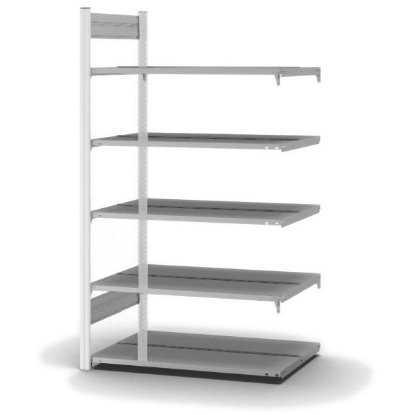 hofe Anbauregal, zerlegt, 5 Böden 1750 x 600 x 1000 mm, verzinkt Stützprofile - Verkehrsweiß/RAL 9016, HWA17610DA