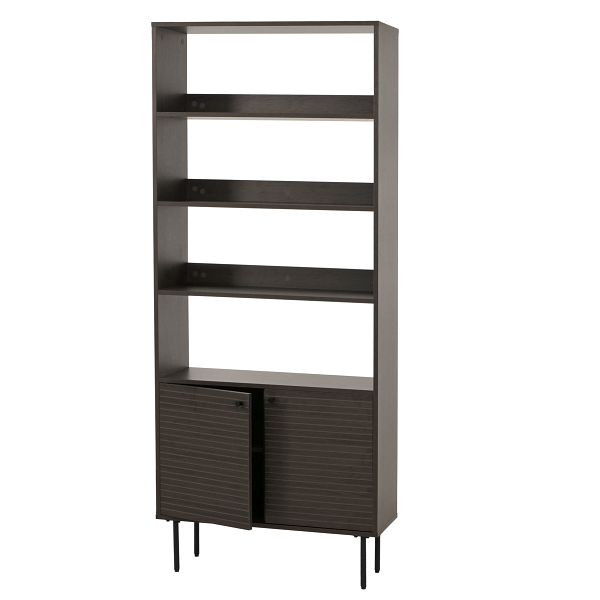 Mendler Bücherregal HWC-N78, Bücherschrank Hochschrank, skandinavischer Stil Metall Holz Melamin MVG 200x80x30cm, dunkelbraun, 109311+109312