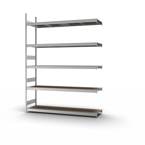 hofe Großfach-Anbauregal, 3000x500x2200 mm, 5 Fachebenen, Spanplatte verzinkt, 350 kg Fachlast, 2000 kg Feldlast, zweiseitige Bedienung, GZA30522S