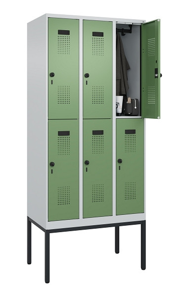 C+P Doppelstock-Spind Evolo PLUS, Gestell, 6 Fächer, 2120x900x500mm, 7035/6011, Drehriegel, 0493307-30 S10010