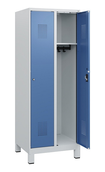 C+P Spind Evolo PLUS, Füße, 2 Abteile, 1630x600x500mm, 7035/5023, Zylinderschloss, 0490105-20 S10033