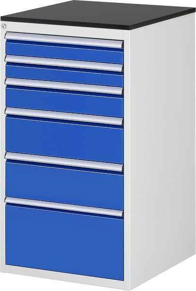 RAU Schubladenschrank Serie 7000, B580xT650xH1030mm, Schubladen: 2xH90, 1xH120, 2xH180, 1xH270mm, Arbeitsplatte melaminharzbeschichtet, 03-L7.7A-M.11