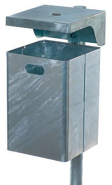 Renner Rechteck-Abfallbehälter mit Abdeckhaube ca. 50 L mit Ascher, geeignet zur Wand- und Pfostenbefestigung, feuerverzinkt, 7049-50FV
