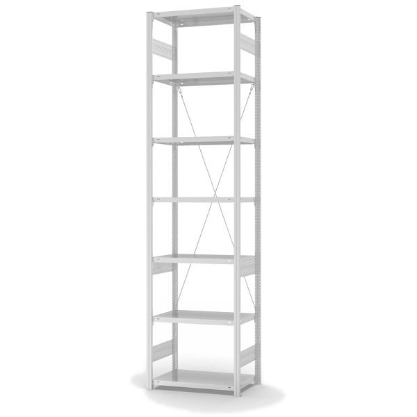 hofe Grundregal, zerlegt, 7 Böden 3000 x 400 x 750 mm, lichtgrau, Fachlast 225kg pro Boden, einseitige Bedienung, HKG30407XM