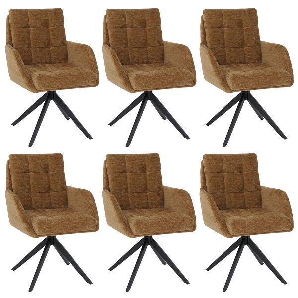 Mendler 6er-Set Esszimmerstuhl HWC-Q36, Küchenstuhl drehbar Auto-Return, Stoff Chenille (680g/m²) Öko-Tex Metall MVG, senfgelb, 3x130706