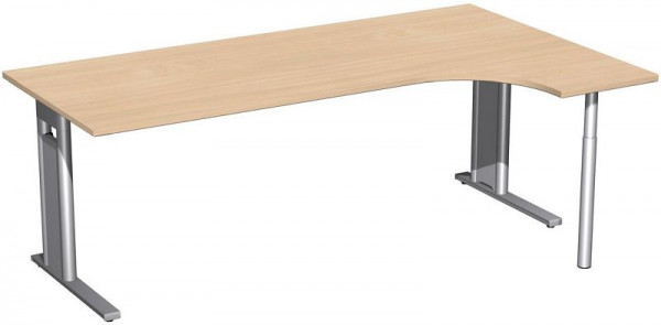 geramöbel PC-Schreibtisch rechts starr, C Fuß Blende optional, 2000x1200x720, Buche/Silber, N-648317-BS