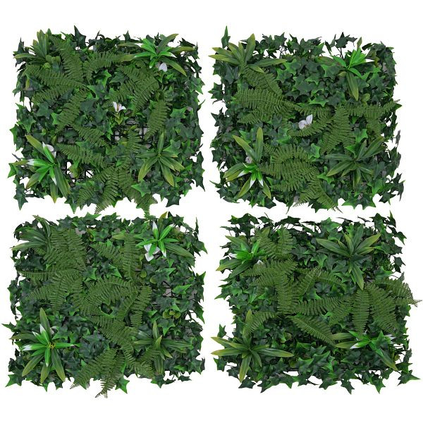 Mendler Wandpaneel HWC-O95, Pflanzenwand Wanddeko Kunstpflanze, In-/Outdoor, 4x je 50x50cm = 1m², Farn/Efeu, 139590