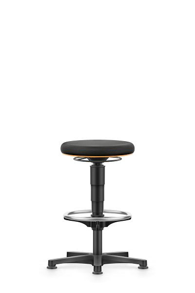 bimos Allround Hocker mit Gleiter und Fußring, Stoff schwarz, Sitzhöhe 560-830 mm, Farbring orange, 9461-6801-3279
