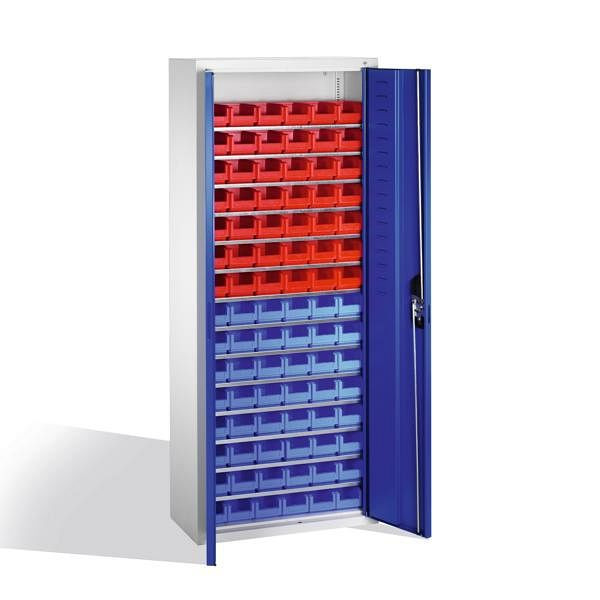 C+P Magazinschrank Serie 13, H1690xB700xT300mm, Farbe: Lichtgrau / Enzianblau, Muldengriff, 133413-25 S10032