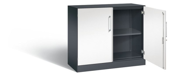 C+P Sideboard mit Flügeltüren Asisto, H915xB1000xT435mm, Farbe: Schwarzgrau / Verkehrsweiß, Bügelgriff, 2 OH, 141052-000 S10175