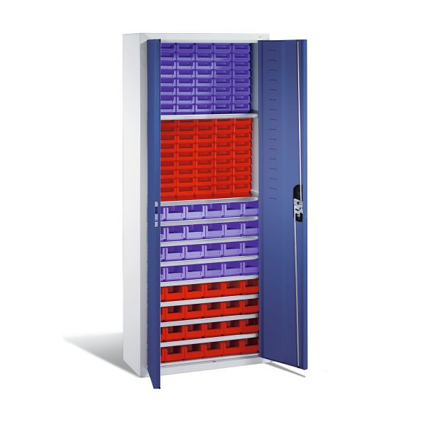 C+P Magazinschrank Serie 13, H1690xB700xT300mm, Farbe: Lichtgrau / Enzianblau, Muldengriff, 133413-24 S10020