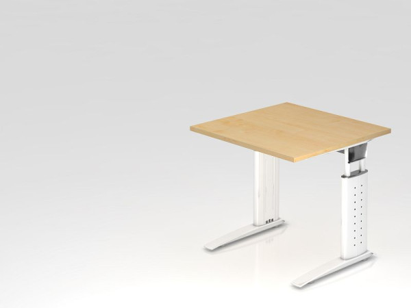 Hammerbacher Schreibtisch C-Fuß 80x80cm Ahorn/Weiß, Arbeitshöhe 68-86 cm einstellbar, VUS08/3/W