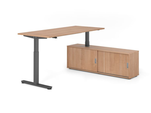 Hammerbacher Schreibtisch XMST19, 180x80cm, Platte: Nussbaum, T-Fuß Gestell Graphit, Höhe: 71 - 120 cm, Nussbaum / Nussbaum, VXMST19SB/N/G/N/N