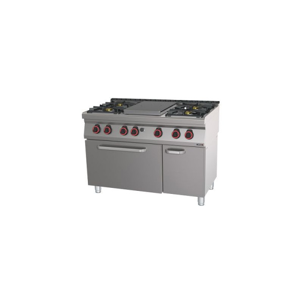 Casselin Gasherd mit 4 Kochstellen und 1 Coup de Feu-Platte mit statischem Elektrobackofen GN 2/1 HP 120 - Linie 700, C7FOG4F1PFSHP120