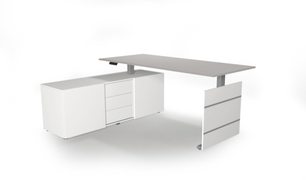 Kerkmann Komplettarbeitsplatz Move 3 tube elektrisch höhenverstellbar, B x 1800 x T 800 x H 740 mm, Ausführung links, Lichtgrau, 102361.1