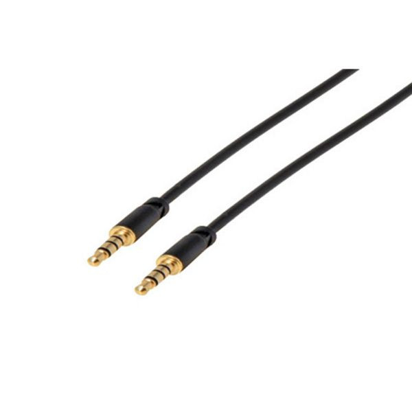 S-Conn Super Slim Klinkenkabel, 3,5mm Stereo Mini-Stecker auf 3,5mm Stereo Mini-Stecker, vergoldete Kontakte, 4 Pin, Rundkabel, schwarz, 1,5m, 33980-S