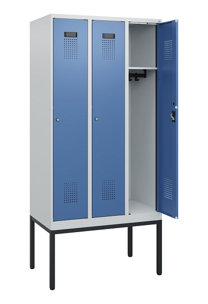 C+P Spind Evolo PLUS, Gestell, 3 Abteile, 1950x900x500mm, 7035/5023, Zylinderschloss, 0490305-30 S10033