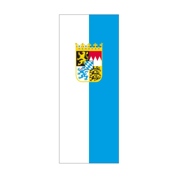 Stein HGS Landesflagge Bayern (weiß/blau mit Wappen), 300 x 120 cm (Hochformat), mit Kunststoff-Karabiner, FlagTop 110 g/m², für Fahnenmasten 7 m, ohne Hohlsaum, 26144