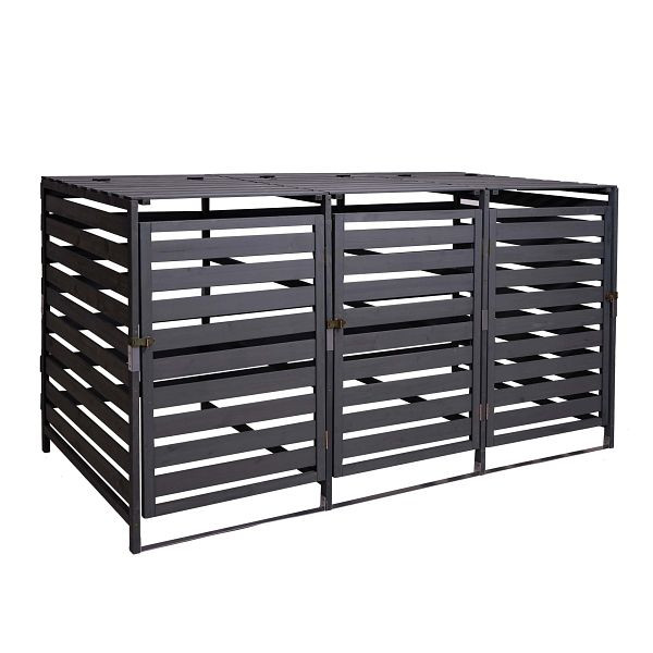 Mendler XL 3er-/6er-Mülltonnenverkleidung HWC-H62, Mülltonnenbox, erweiterbar 110x65x93cm Massiv-Holz, anthrazit, 73713+73714