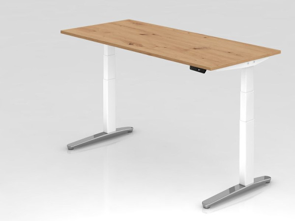 Hammerbacher Schreibtisch XBHM19, 180 x 80 cm, Platte: Asteiche, 25 mm dick, ABS Dickkante, Rechteckform, Weiß poliert, VXBHM19/R/WC