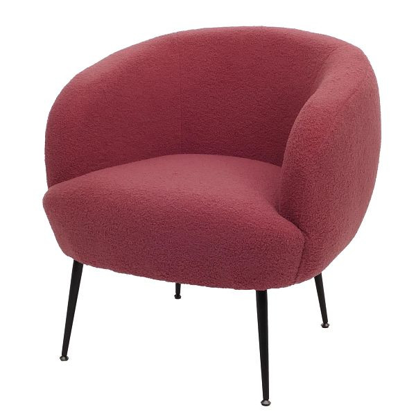 Mendler Lounge-Sessel HWC-O37, Cocktail-/Clubsessel Polstersessel Sessel, Stoff/Textil Bouclé (330g/m²) Metall MVG, purpur-rot, 153443
