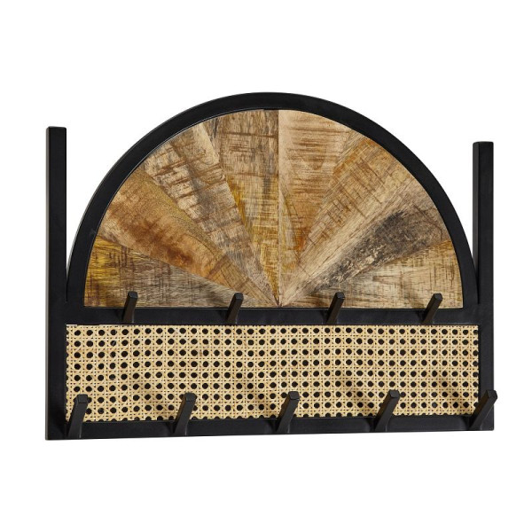 Wohnling Wandgarderobe Mango Massivholz/Rattan 53x40x7,5 cm Design Flurgarderobe, Hakenleiste Wiener Geflecht, Wandpaneel Metall, Garderobe Wand, WL6.590