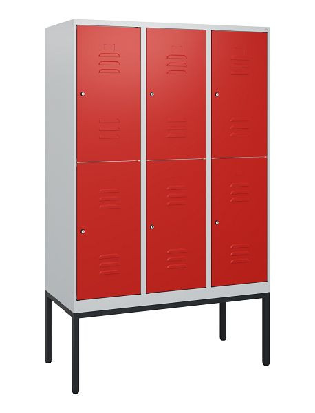 C+P Doppelstöckiger Spind Classic PLUS, Gestell, 3 Abteile, 1950x1200x500mm, 7035/3020, Zylinderschlösser, 0803305-32 S10032