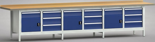 KLW Profi-Werkbank - 4000 x 700 x 845 mm L x T x H, links 150EA/Türe 350 mm, rechts 150EA/2x175EA, WP550N-4000M45-E1651