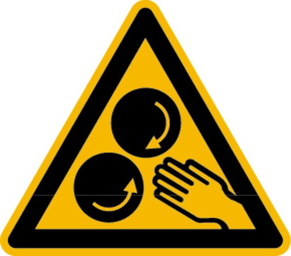 Schilder Klar Warnzeichen Warnung vor laufenden Walzen, 200 mm Folie selbstklebend, 3189/62