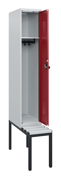 C+P Spind Evolo PLUS, 1 Abteil, 1950x300x815mm, 7035/3003, Drehriegel, Sitzfläche Kunststoff, Sitzbank, 0490505-10 S10058