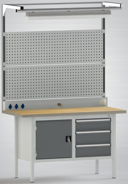 KLW Systemaufbau 1500mm 2 Lochplatte 1 Energieleiste 1 Ausleger mit LED Lampe, AB01C-1500-OF03