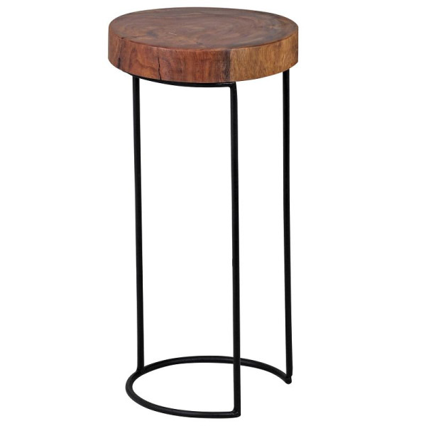 Wohnling Beistelltisch AKOLA Massivholz Sheesham, Metallbeine, Landhaus-Stil, Baumstamm-Form, Echt-Holz Natur, Höhe 55 cm, WL1.552