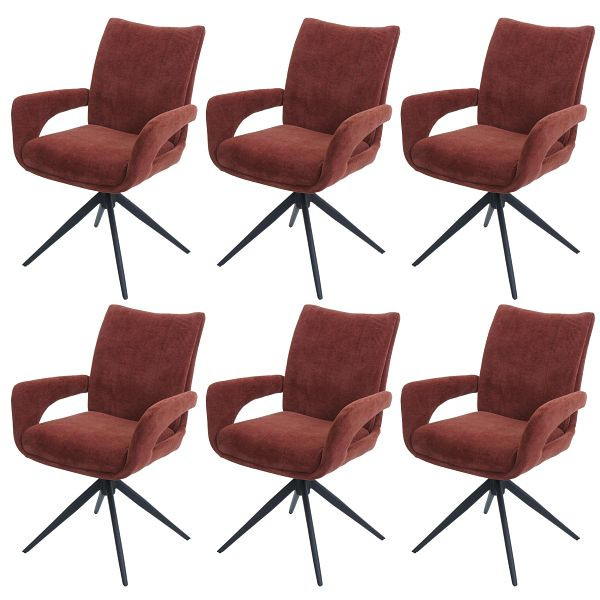Mendler 6er-Set Esszimmerstuhl HWC-O78, Küchenstuhl, drehbar Auto-Return, Stoff/Textil Chenille (310g/m²) Öko-Tex, rotbraun, 6x139276