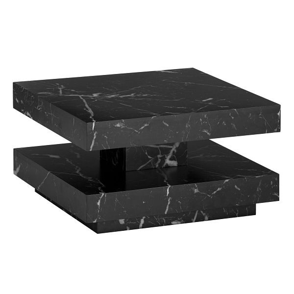 Wohnling Couchtisch 60x60x34cm Schwarz Sofatisch in Marmor-Optik, Design Wohnzimmertisch mit Stauraum Quadratisch, WL6.923