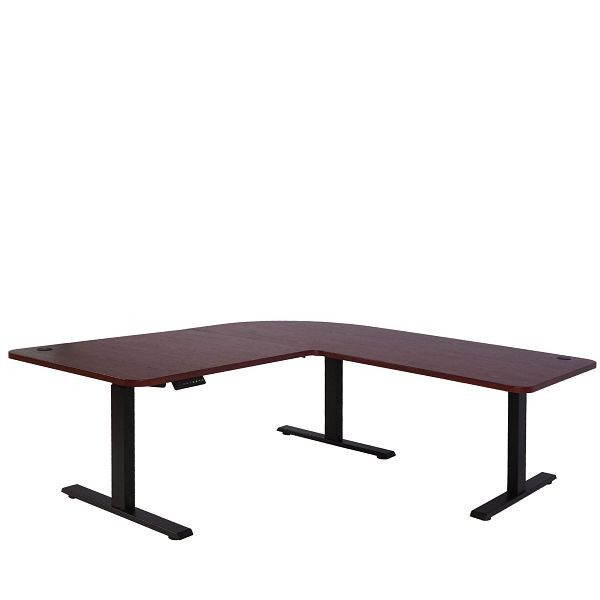 Mendler Eck-Schreibtisch HWC-D40, Computertisch, elektrisch höhenverstellbar 178x178cm 84kg, Kirsch-Dekor, schwarz, 75755+62773
