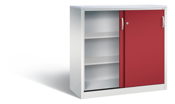 C+P Sideboard mit Schiebetüren Acurado, H1200xB1200xT500mm, Farbe: Lichtgrau / Rubinrot, Bügelgriff, 3 OH, 2057-1200 S10282