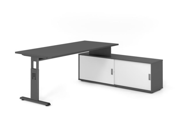 Hammerbacher Aufsatz-Schreibtisch OSE19, 180x80cm, Platte: Graphit, 25mm dick, T-Fuß Gestell Graphit, Ahorn, SB/G/G/G/W, VOSE19SB/G/G/G/W