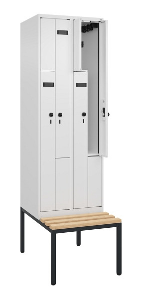 C+P Z-Spind Evolo PLUS, Bank, 4 Fächer, 2120x600x815mm, 9016/9016, Drehriegel, Sitzfläche Buche-Hartholz, Sitzbank, 0490537-204 S10019