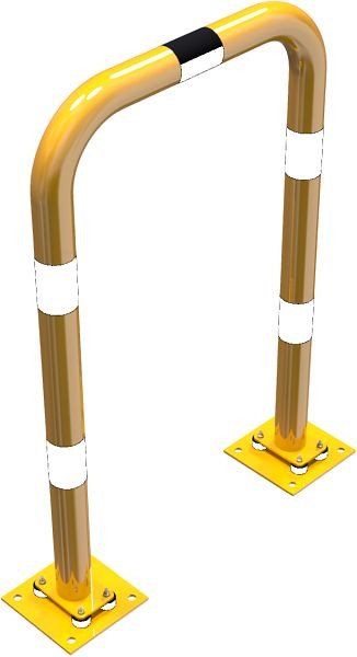 Schake Rammschutzbügel elastisch, neigbar Stahlrohr Ø 76 mm gelb / schwarz, Gesamtbreite: 750 mm, Höhe Überflur: 1150 mm, 477_08NPBG