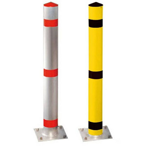 Stein HGS Absperrpfosten -Acero-, zum Einbetonieren, gelb beschichtet mit 3 schwarzen Reflexstreifen, Pfosten: Ø 102 mm, Aluminium, natur, 19810-sg