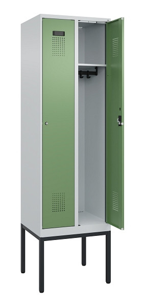 C+P Spind Evolo PLUS, Gestell, 2 Abteile, 2120x600x500mm, 7035/6011, Verschluss Zylinderschloss, Ablageböden 2, 0490307-20 S10037