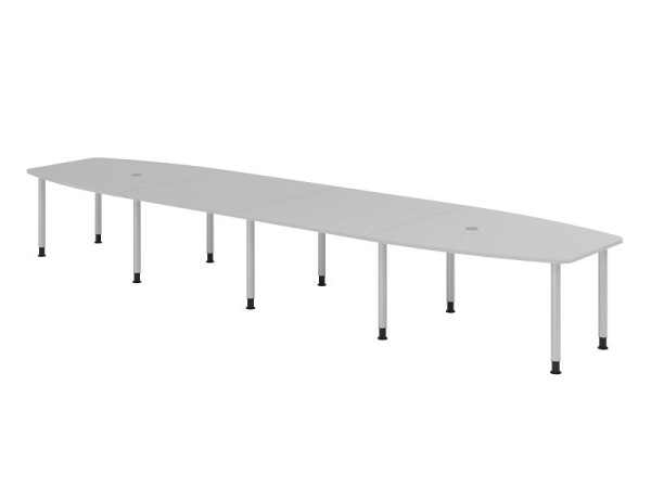 Hammerbacher Konferenztisch KT52C, 520 x 130 cm, Platte: Grau, 25mm dick, Zehn-Fuß-Gestell Silber, Rundrohr 6 cm, Arbeitshöhe 72-74 cm, VKT52C/5/S