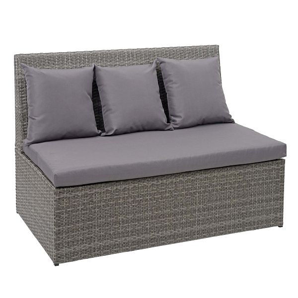 Mendler Poly-Rattan 2er Sofa HWC-G16, Lounge-Gartenbank Sitzbank Sessel, Gastronomie 120cm, grau, Kissen dunkelgrau, 70869