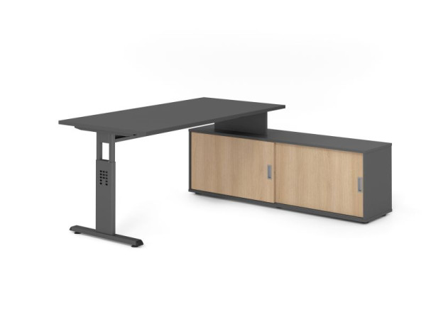 Hammerbacher Aufsatz-Schreibtisch OSE16, 160x80cm, Platte: Graphit, 25mm dick, T-Fuß Gestell Graphit, Graphit / Eiche, VOSE16SB/G/G/G/E