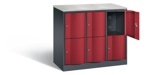 C+P Schließfachschrank Resisto, H1077xB1148xT540mm, Farbe: Schwarzgrau / Rubinrot, 8472-372 S10134