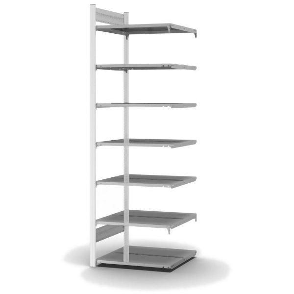 hofe Anbauregal, zerlegt, 7 Böden 2350 x 600 x 750 mm, verzinkt Stützprofile - Verkehrsweiß/RAL 9016, HWA23607DA