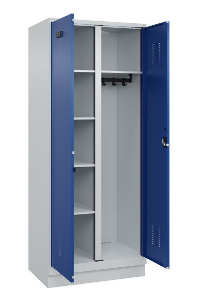 C+P Wäsche-/Garderobenspind Evolo PLUS, mit Sockel, 2 Abteile, 1950x800x500mm, 7, Frontfarbe RAL 5010 Enzianblau, Zylinderschloss, 049620-22 S10033