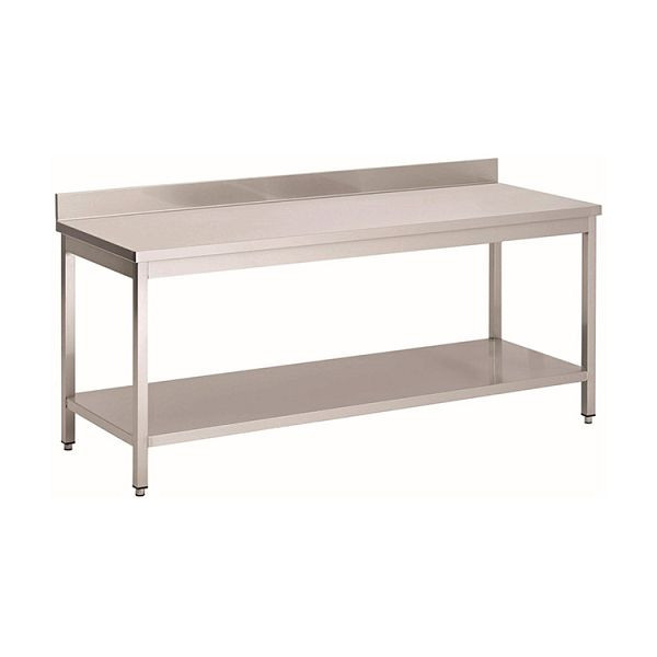 Gastro-Inox Edelstahl AISI 430 Arbeitstisch mit Grundboden und Aufkantung, 1300x700x850mm, verstärkt mit 18 mm dicker, beschichteter Spanplatte, 301.122