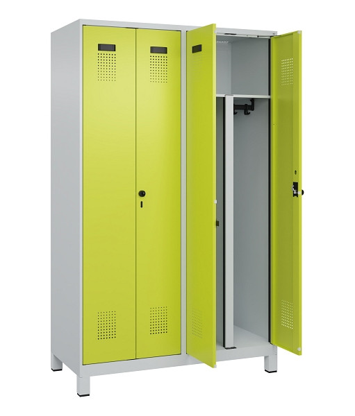 C+P PSA Schwarz-Weiß-Spind Evolo PLUS, mit Füßen, 4 Abteile, 1950x1200x500mm, 7, 1108060 RDS Clowngrün, Drehriegel, 049012-40P S10015